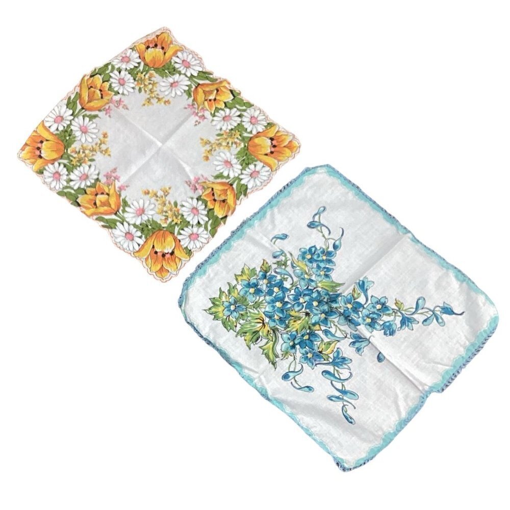 Bundle/Lot of 2 Vintage Floral Print Handkerchief Squares 238K